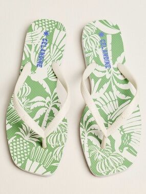 Celandine Green Patterned Eva Flip Flops Size 6